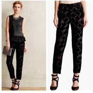 Anthropologie Harlyn Sienna Black Floral Velvet Pants